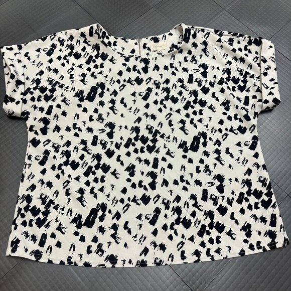 MELLODAY WOMENS SHORT SLEEVE BLOUSE SHIRT BLACK AND WHITE LARGE - Picture 1 of 7